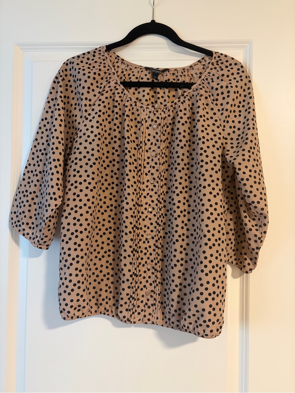Black & Brown Polka Dot Peasant Blouse - Casual Women's Top
